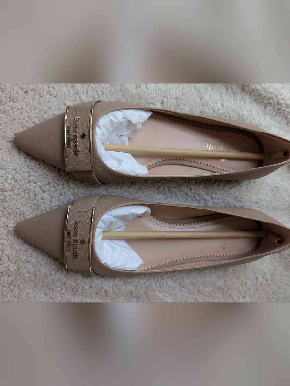 kate spade Blush/Taupe Leather Ballet Flats with Gold Accent
